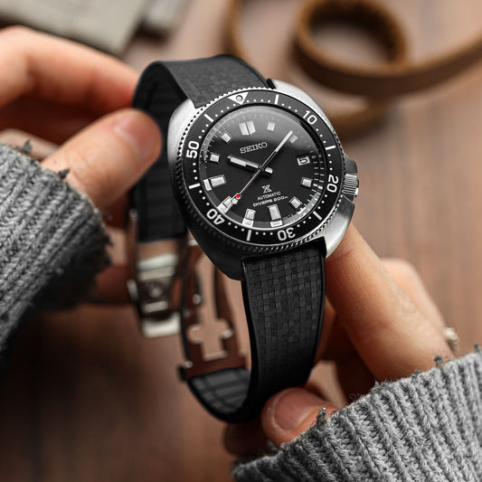 Mosaic CTS Rubber Watch Strap with Push Button Buckle - Jet Black