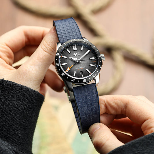 Mosaic CTS Rubber Watch Strap with Push Button Buckle - Navy Blue