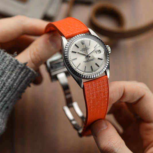 Mosaic CTS Rubber Watch Strap with Push Button Buckle - Spanish Orange