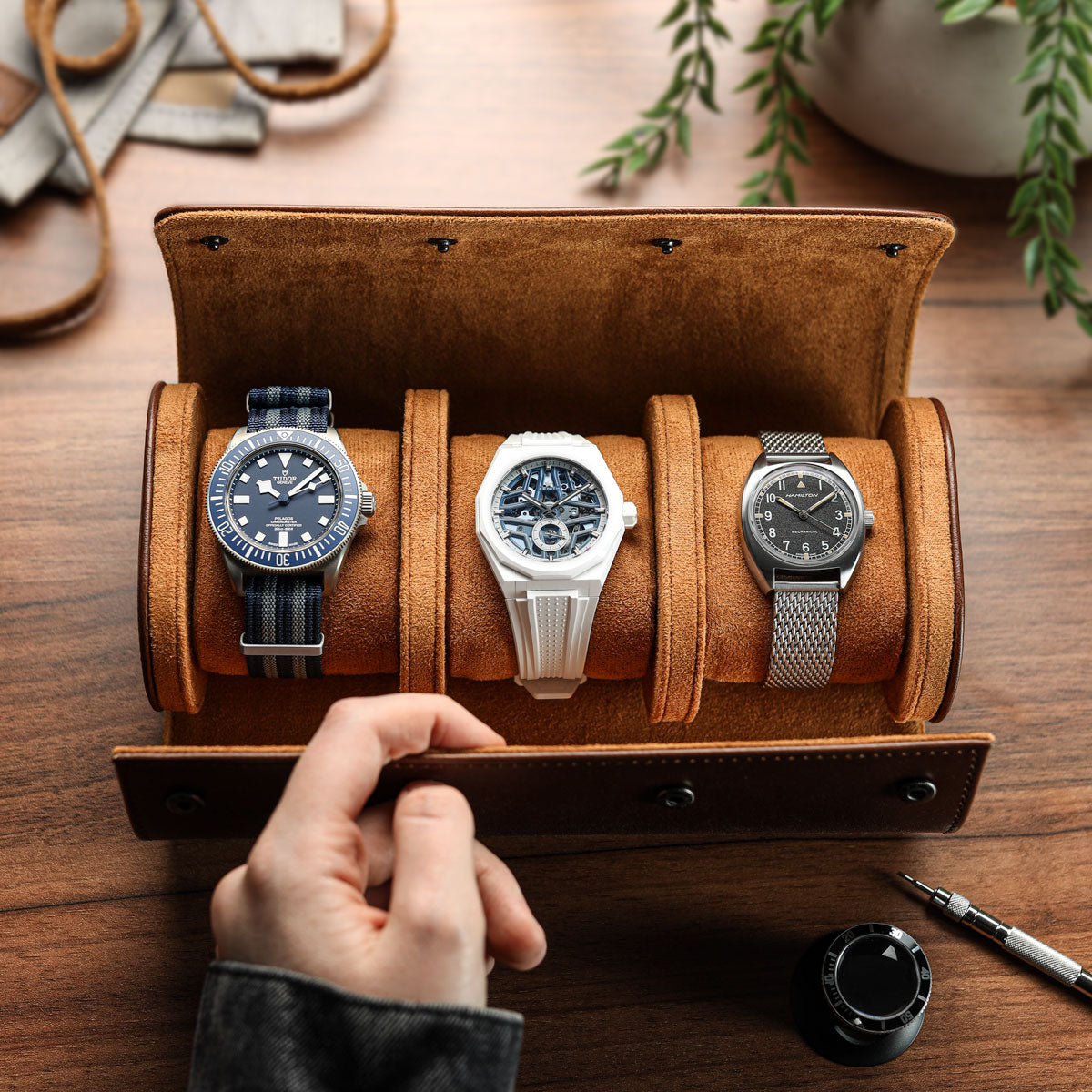 WatchGecko 3 Watch Travel Roll Case - Brown