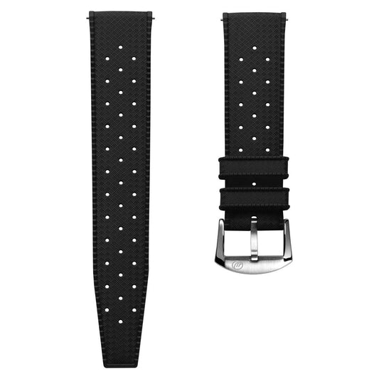 Vintage Style Perforated Rubber Watch Strap - Black
