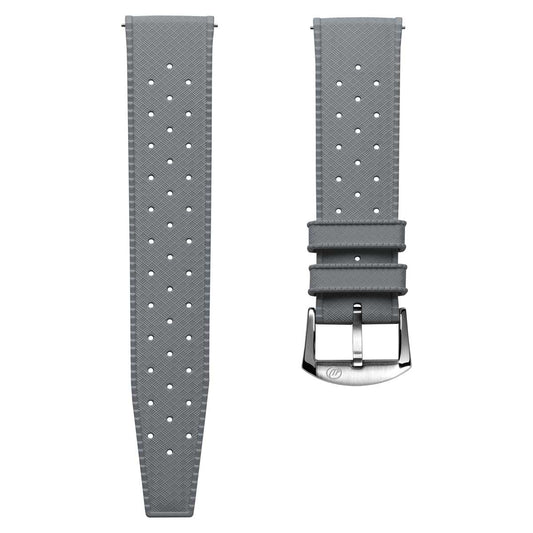Vintage Style Perforated Rubber Watch Strap - Grey