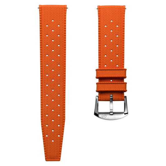 Vintage Style Perforated Rubber Watch Strap - Orange