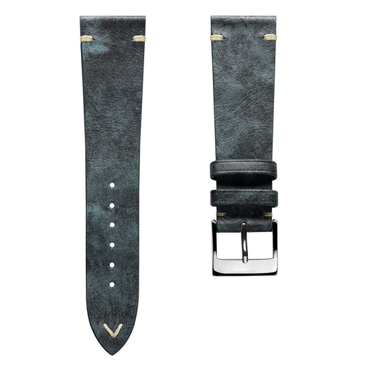 Winslow V-Stitch Patina Leather Watch Strap - Blue Jeans