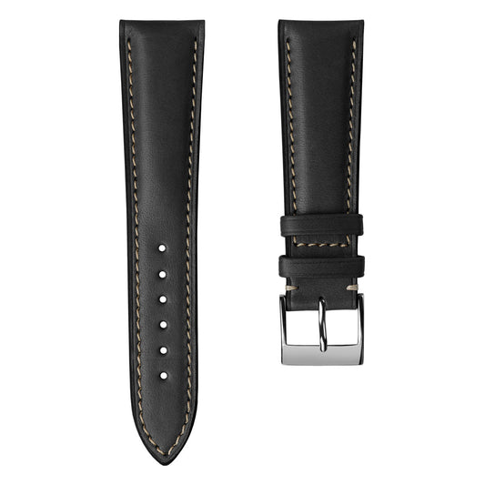 Laverton Padded Cavallo Leather Watch Strap - Black