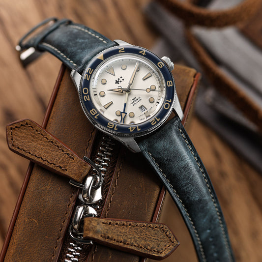 Laverton Padded Patina Calf Leather Watch Strap - Blue Jeans