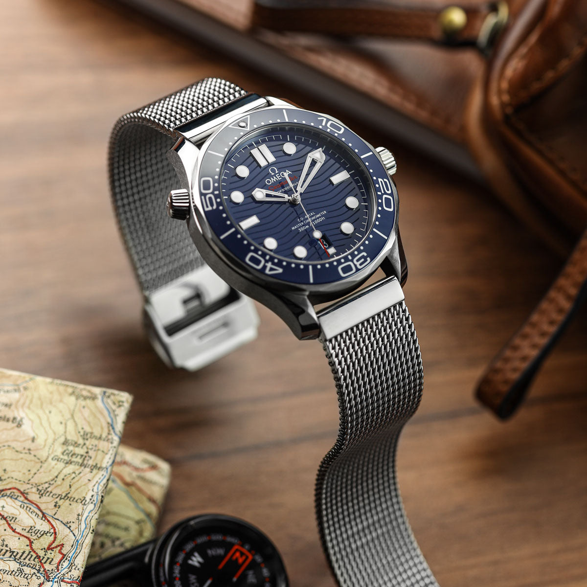 WatchGecko Oblique Milanese Mesh Stainless Steel Watch Strap - Polished