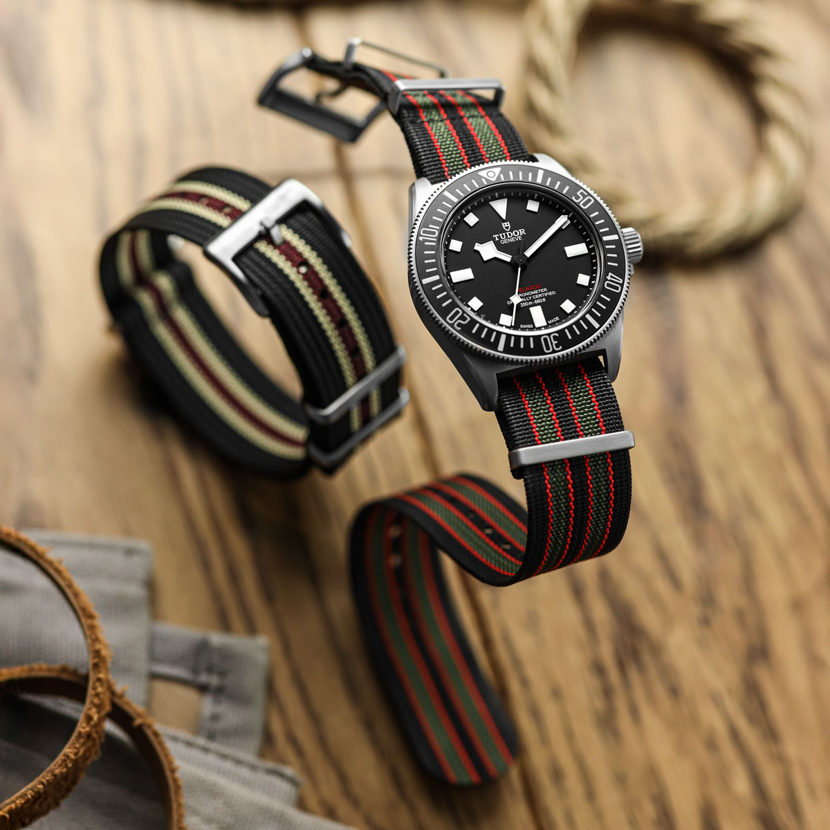 WatchGecko Ridge British Military Watch Strap - Black, Beige & Red