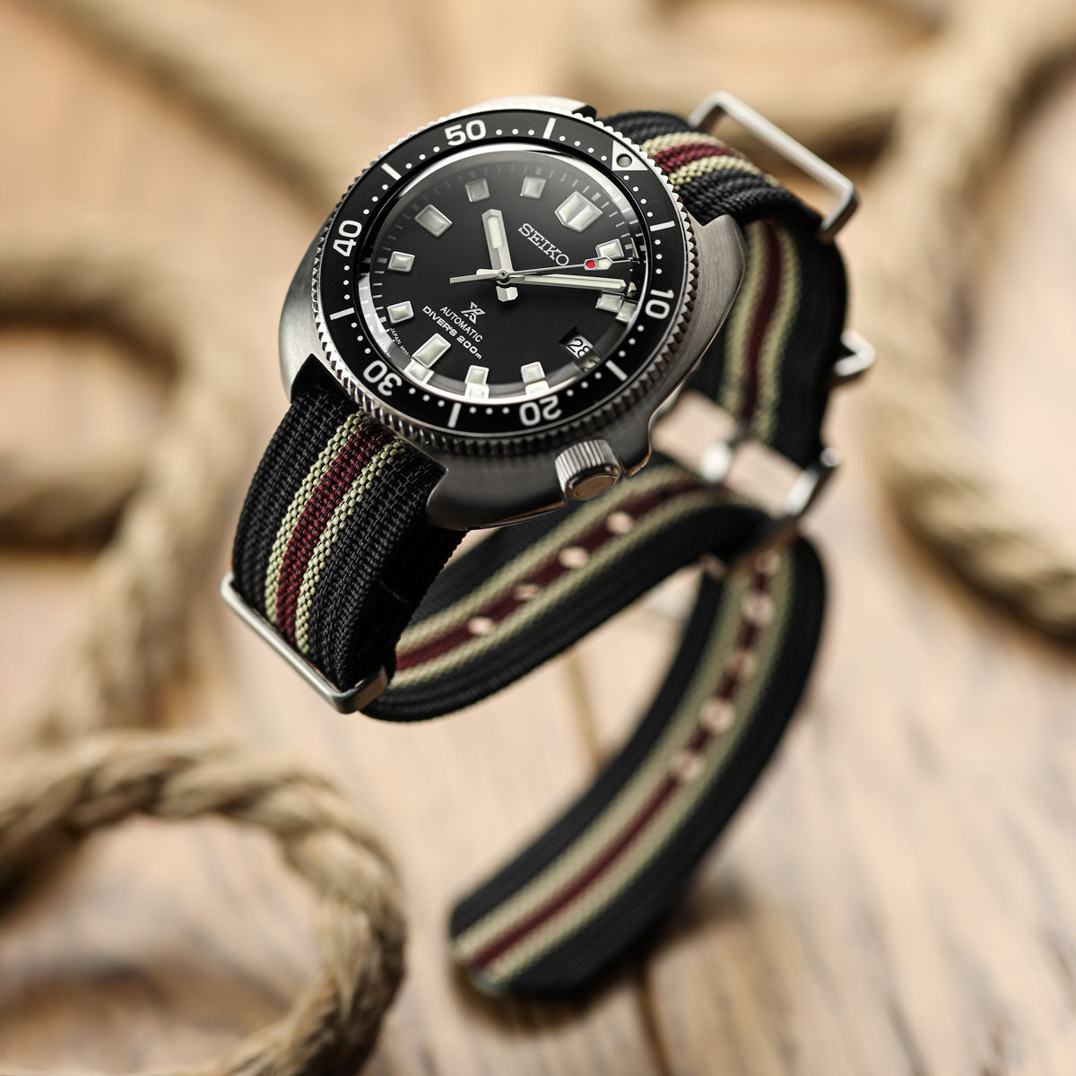 WatchGecko Ridge British Military Watch Strap - Black, Beige & Red