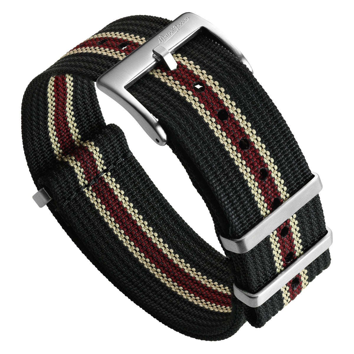 WatchGecko Ridge British Military Watch Strap - Black, Beige & Red