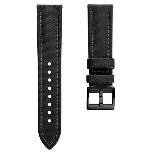 Atlas Sailcloth Watch Strap - Black / Grey with IP Black Buckle