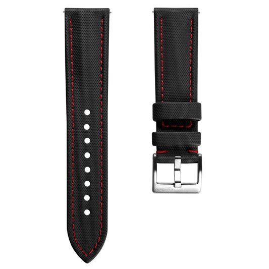 Atlas Sailcloth Watch Strap - Black / Red