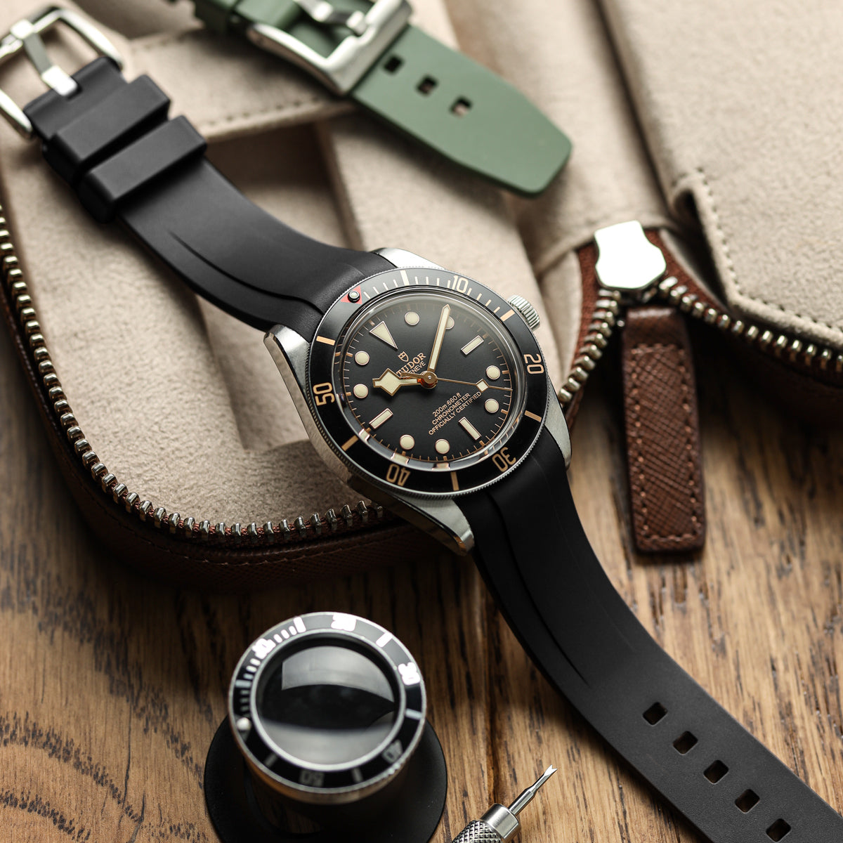 WatchGecko Premium Rubber Watch Strap to fit Tudor Black Bay 58 - Green