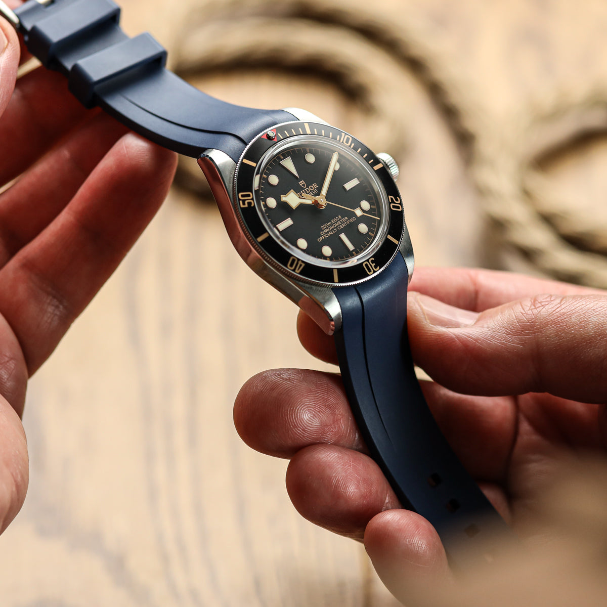 WatchGecko Tudor Black Bay 58 Style Rubber Watch Strap -  Blue