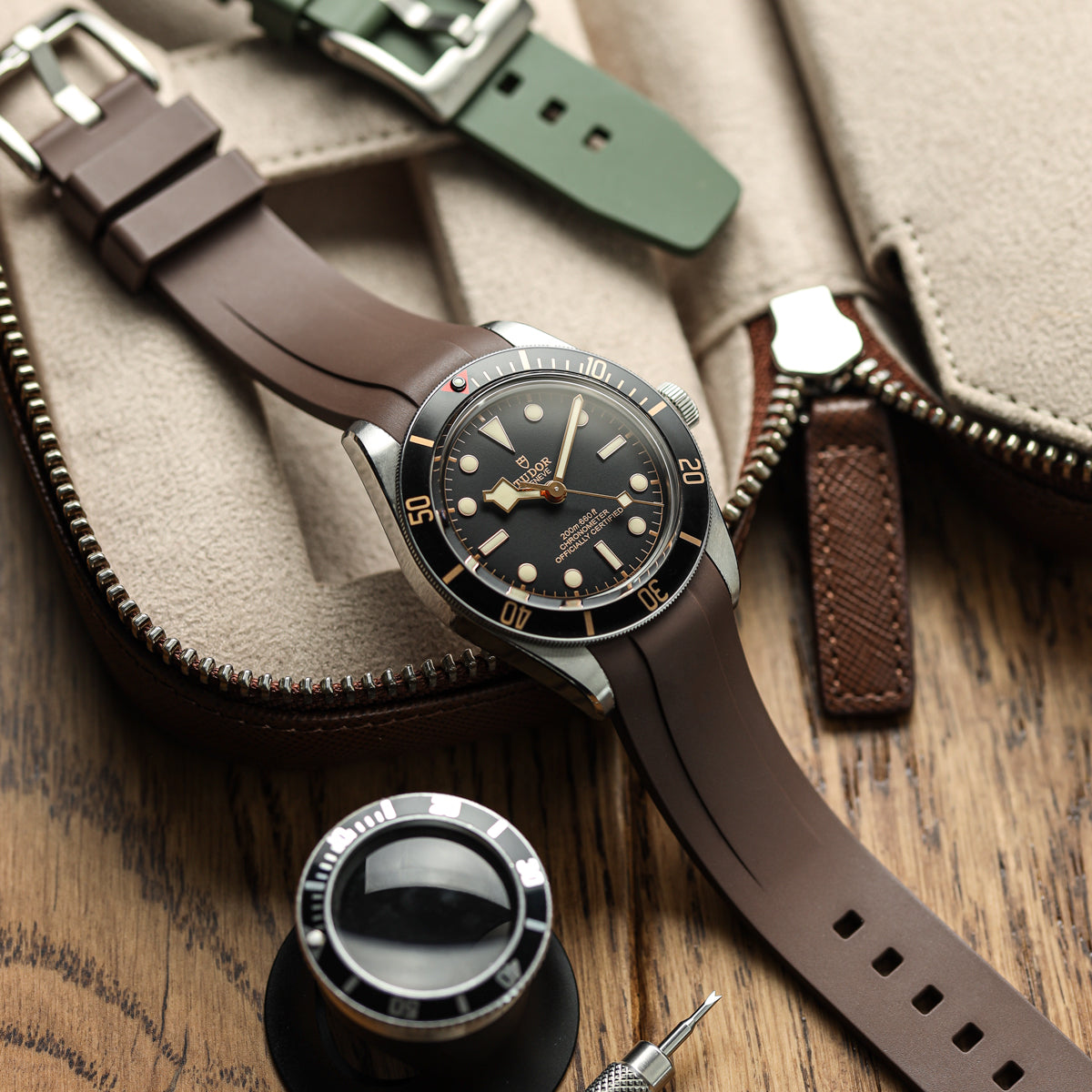 WatchGecko Tudor Black Bay 58 Style Rubber Watch Strap -  Brown