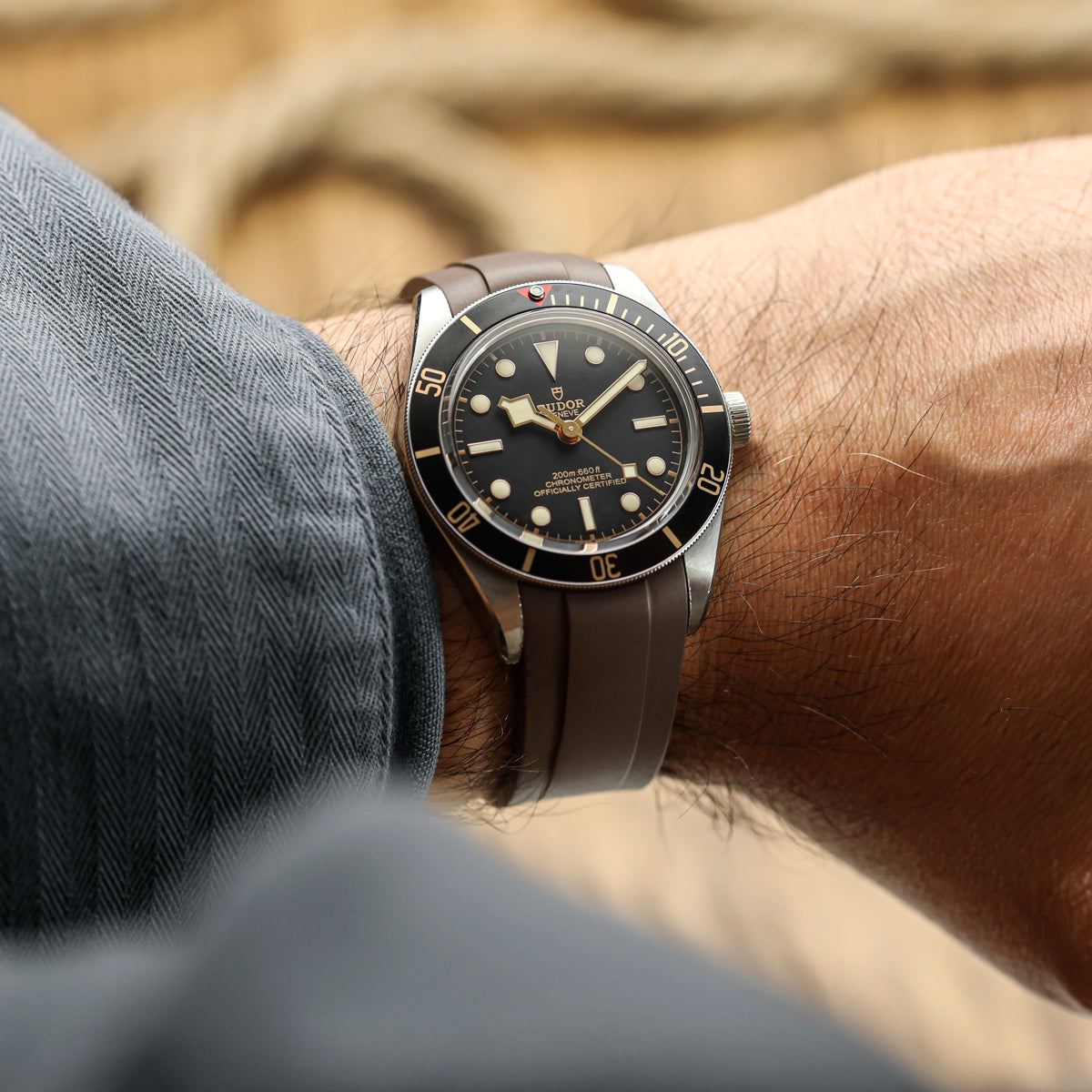 WatchGecko Tudor Black Bay 58 Style Rubber Watch Strap -  Brown