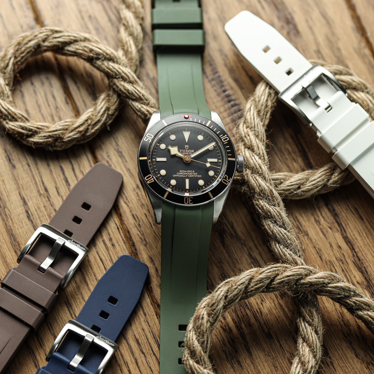 WatchGecko Tudor Black Bay 58 Style Rubber Watch Strap - Green