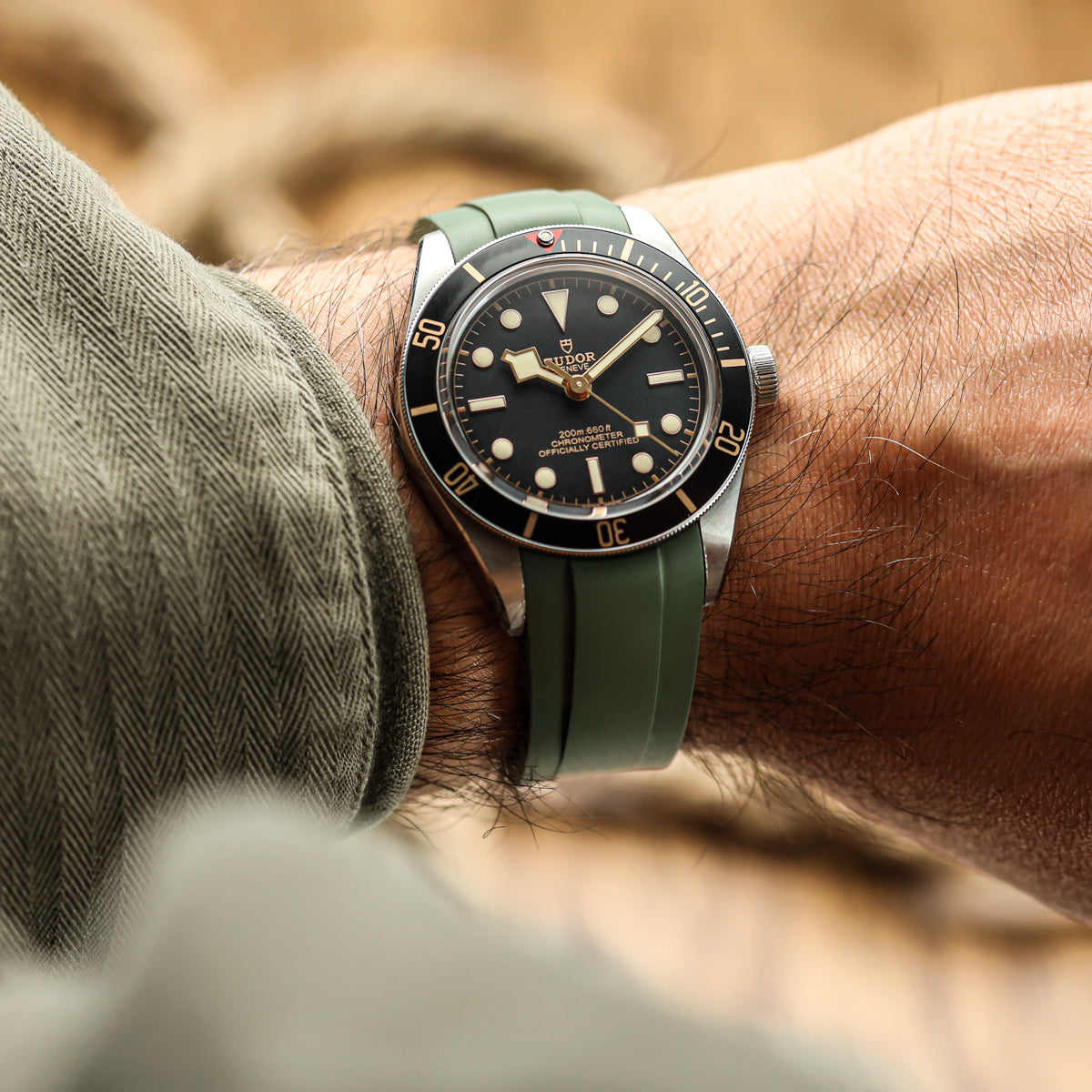 WatchGecko Tudor Black Bay 58 Style Rubber Watch Strap - Green