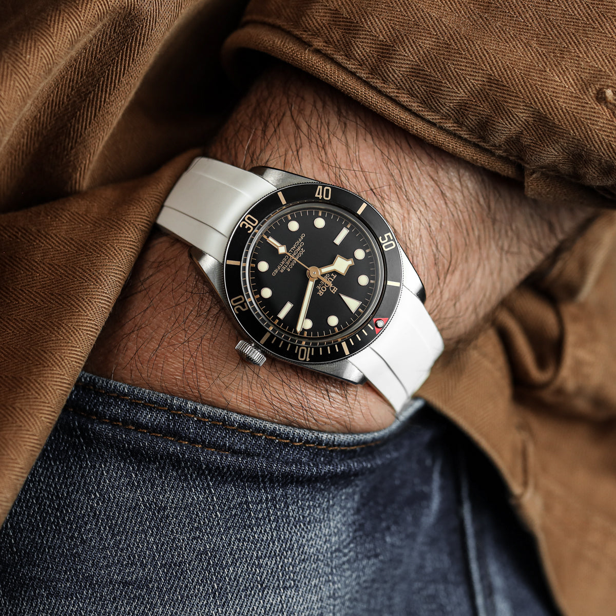 WatchGecko Tudor Black Bay 58 Style Rubber Watch Strap -  White