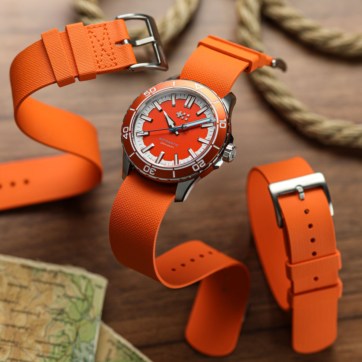 TidalPass British Military FKM Rubber Watch Strap - Orange