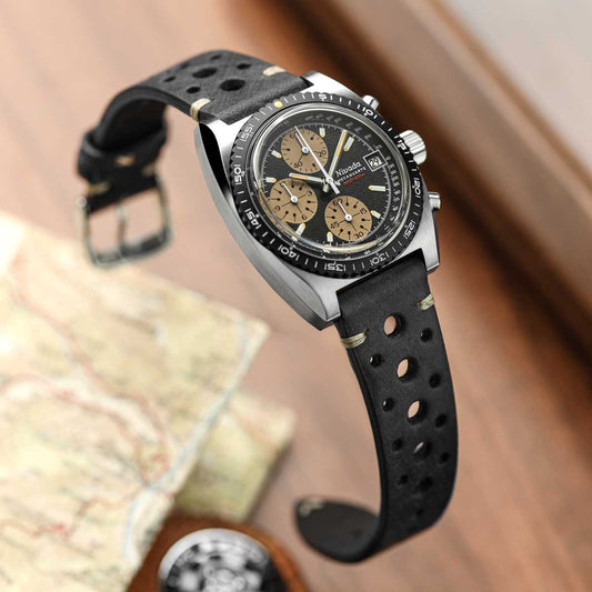 Cortez Vintage Racing Genuine Leather Watch Strap - Black