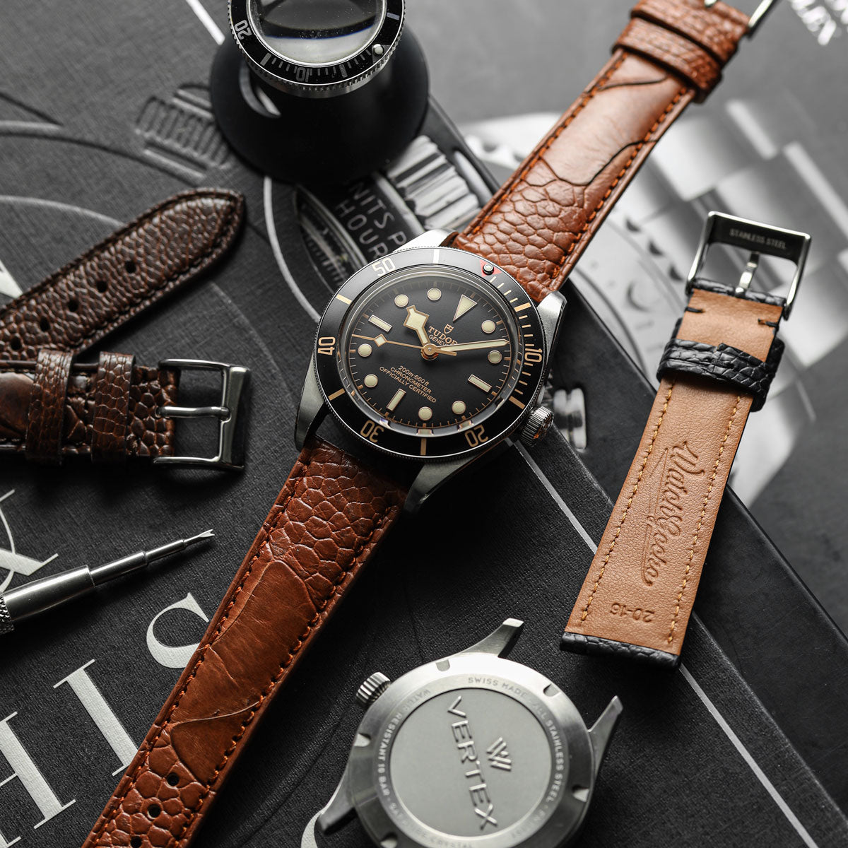 Ostrich Leg Leather Watch Strap - Tan on Tudor BB58