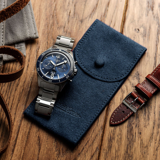 WatchGecko Faux Suede Pouch - College Navy Blue