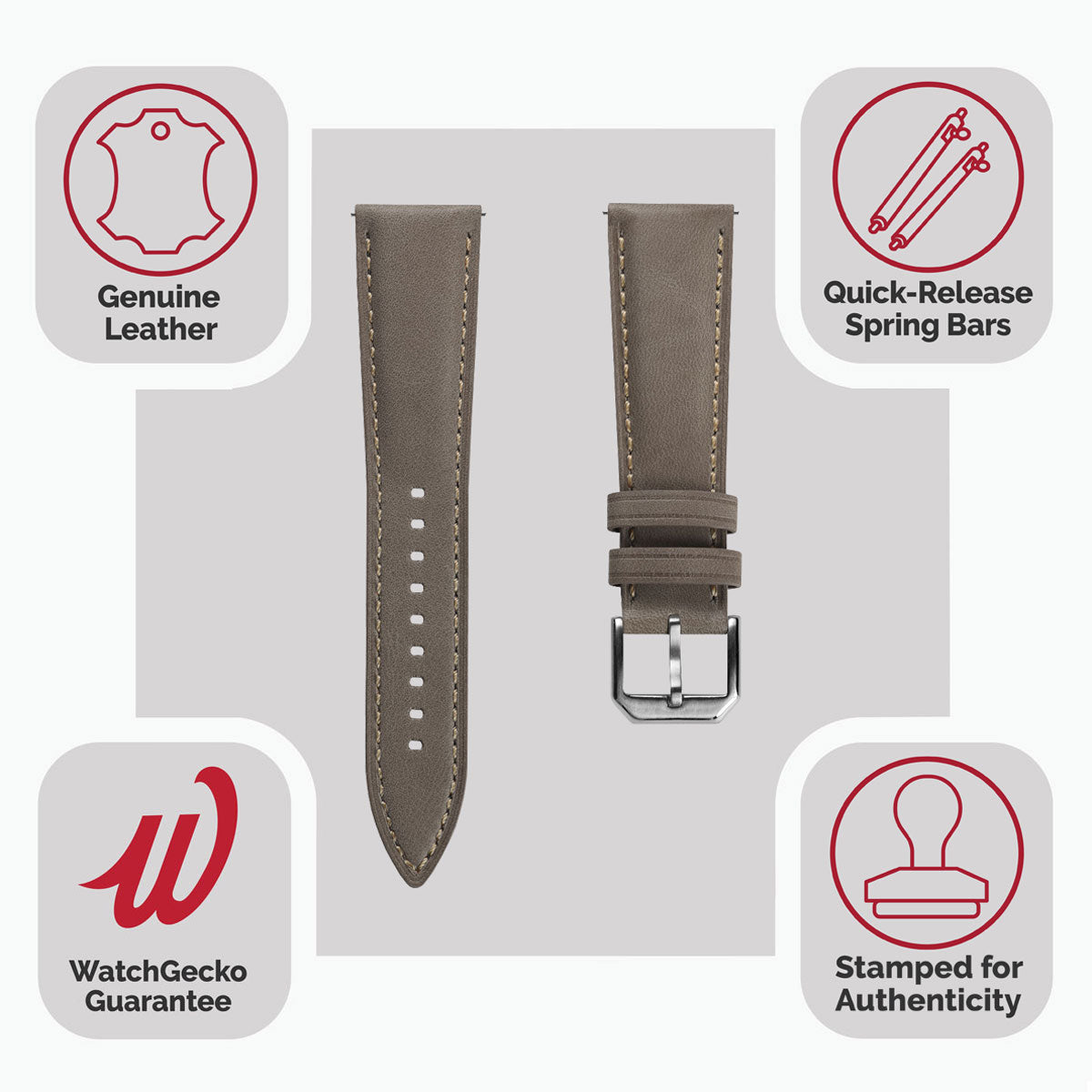 Padded Calf Leather Watch Strap - Pastel Grey