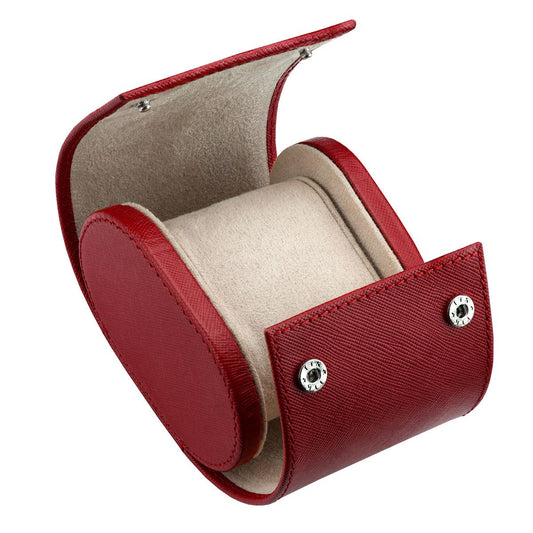 WatchGecko Single Leather Watch Case - Red / Beige