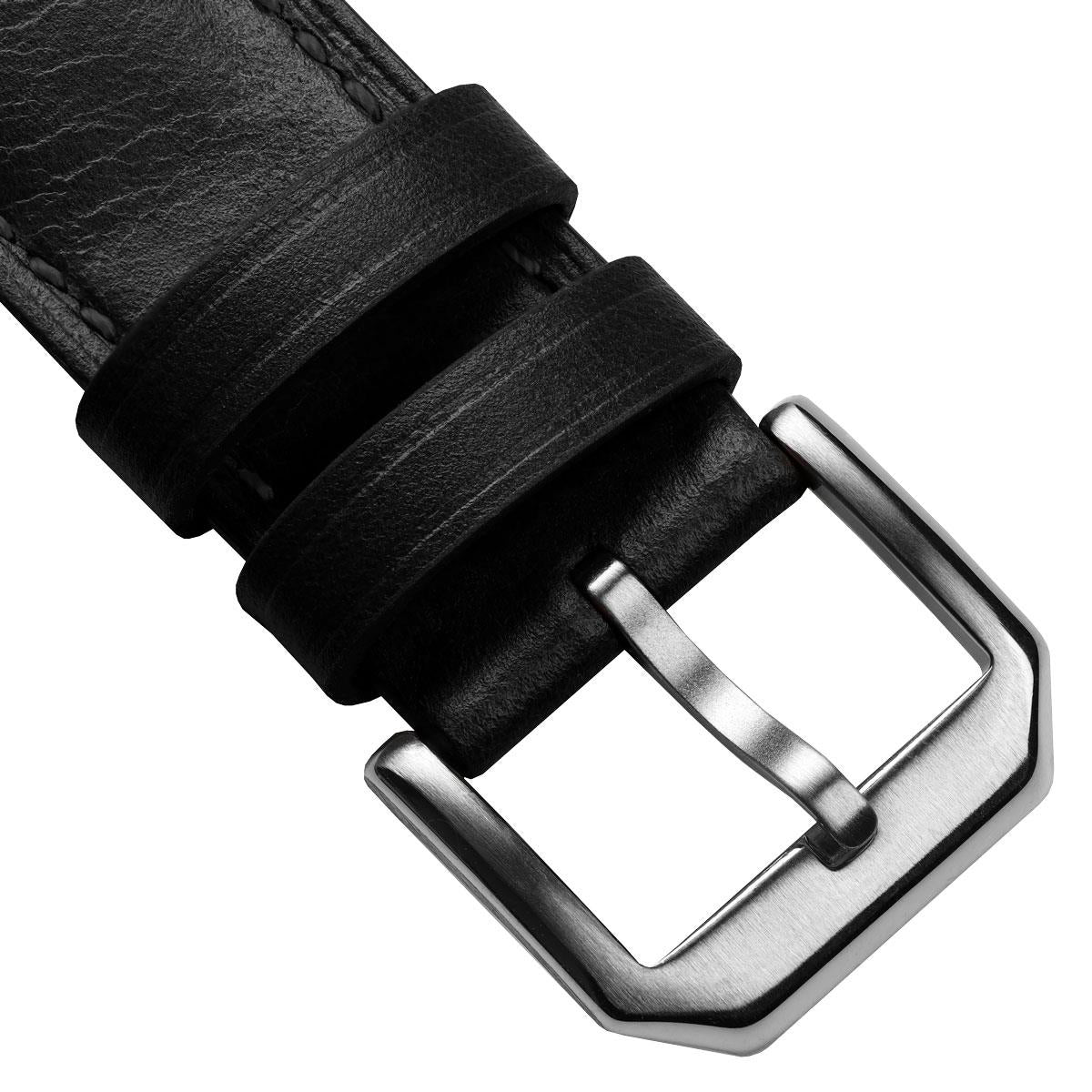 Tenby Classic Padded Genuine Leather Watch Strap - Black & Black Stitching