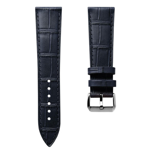 Louvain Croc Handmade Leather Watch Strap - Dark Blue