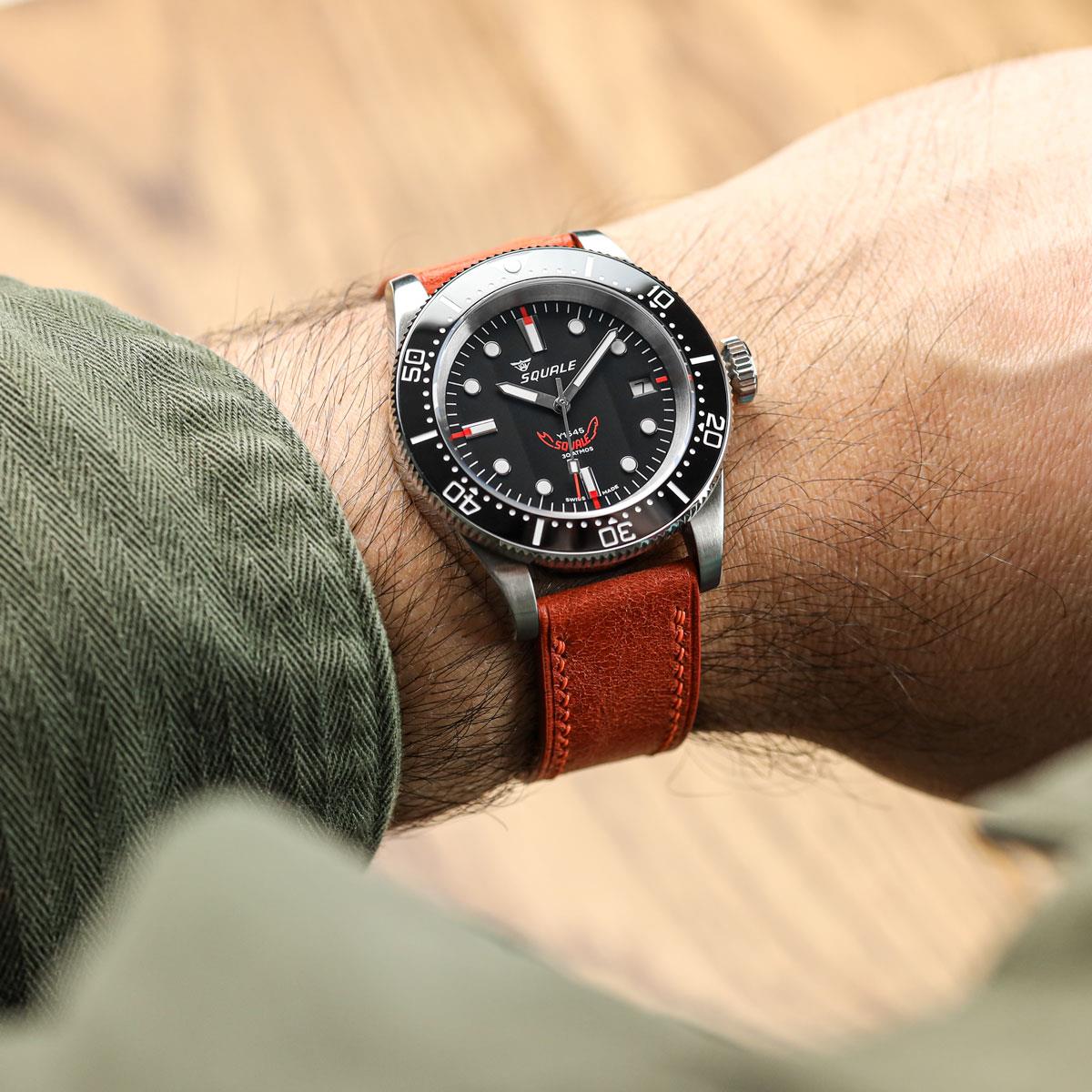 Ravello Tuscan Leather Watch Strap - Rust on Squale 1545