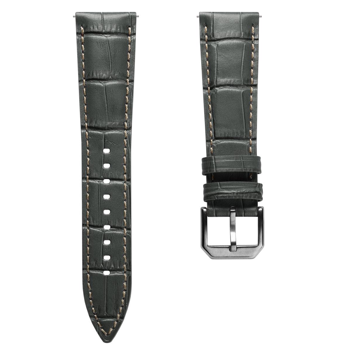 Carolina Gator Print Genuine Leather Watch Strap - Grey