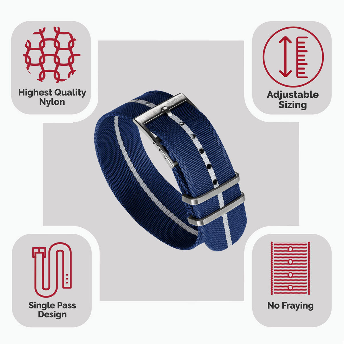 WatchGecko Signature Single Pass Military Nylon Watch Strap - Blue & White