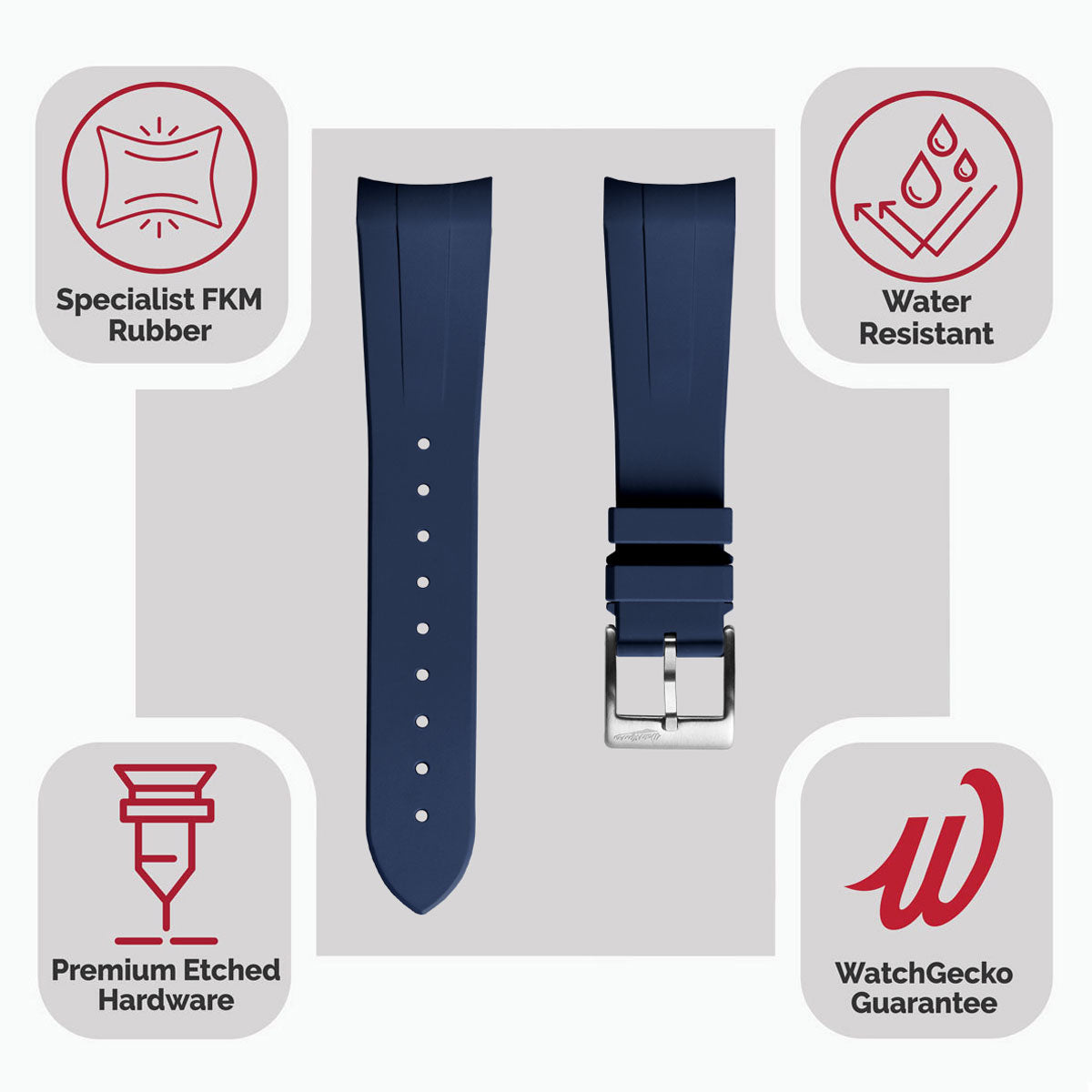 WatchGecko Premium Rubber Watch Strap to fit Tudor Black Bay 41mm -  Blue