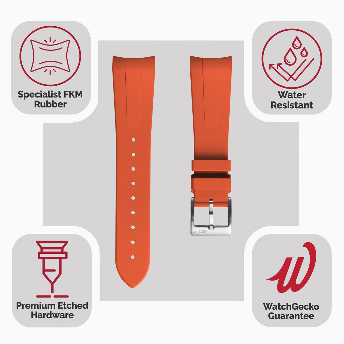 WatchGecko Premium Rubber Watch Strap to fit Tudor Black Bay 41mm -  Orange