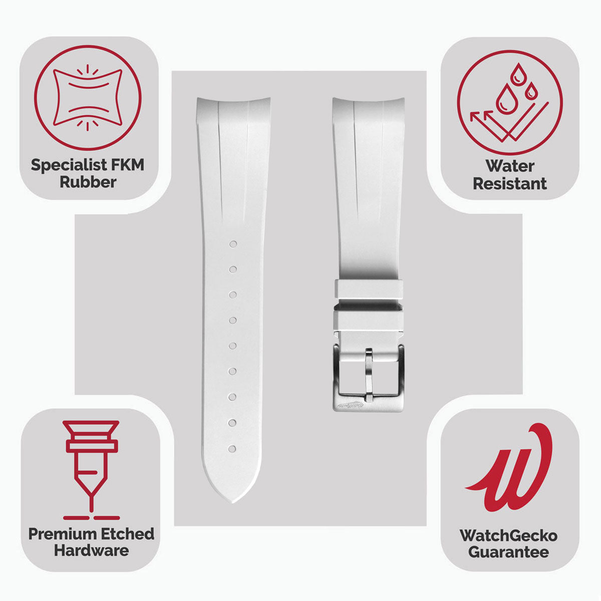 WatchGecko Premium Rubber Watch Strap to fit Tudor Black Bay 41mm -  White