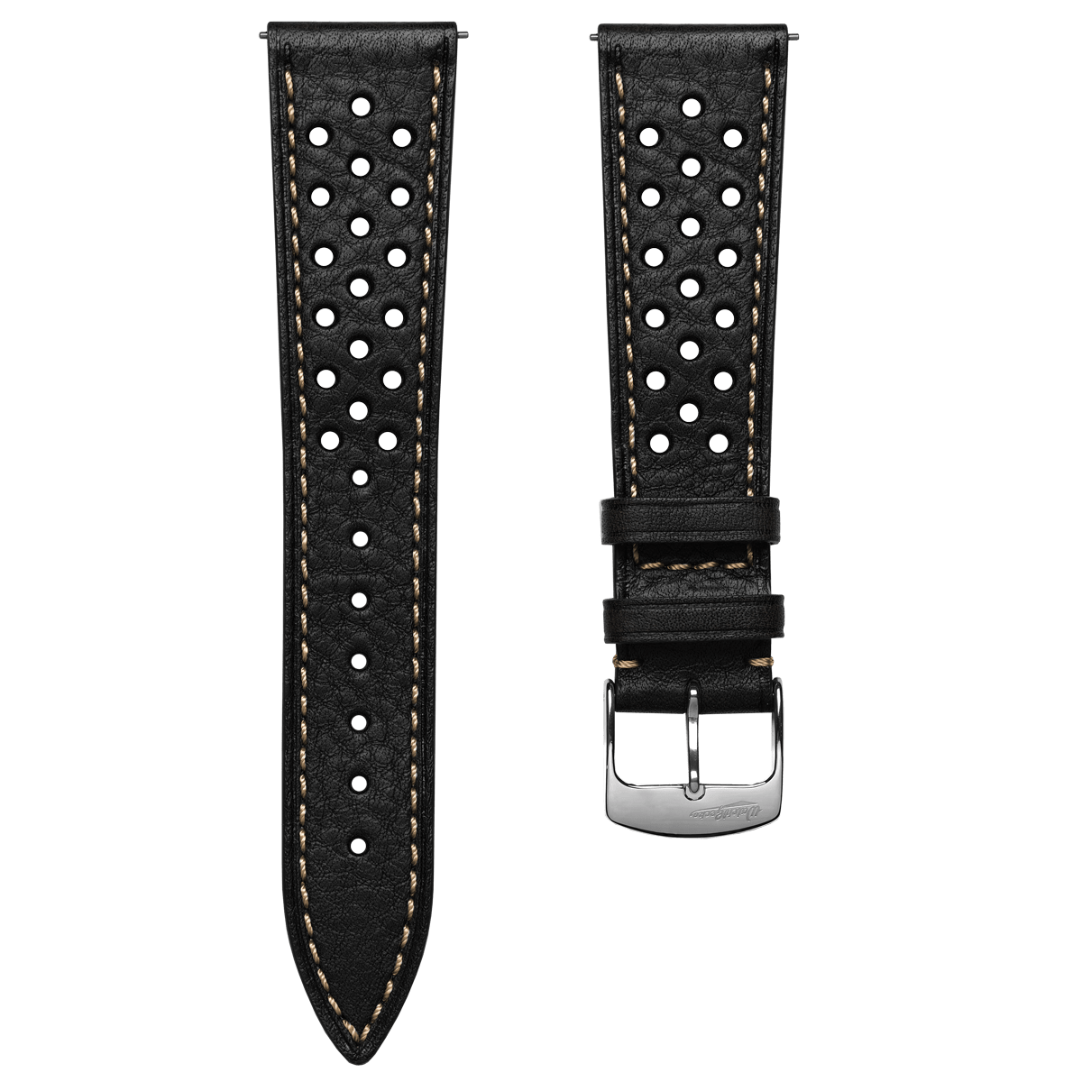 Beaufort Racing Badalassi Carlo Minerva Box Leather Perforated Watch Strap - Black