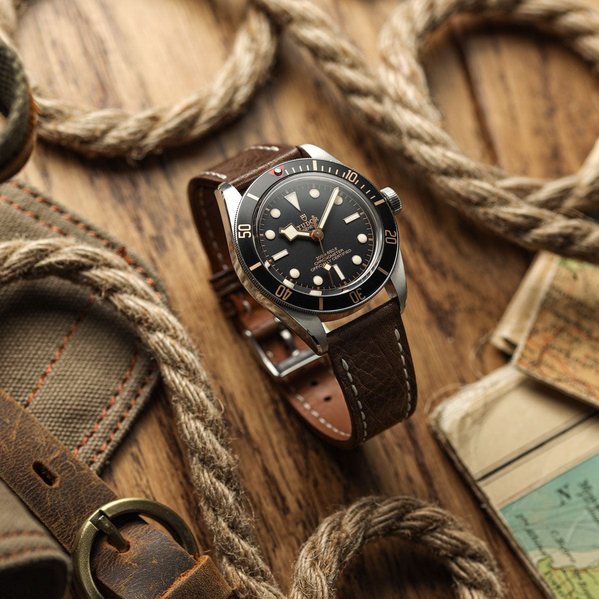 Castile Handmade Spanish Leather Watch Strap - Dark Brown on Tudor