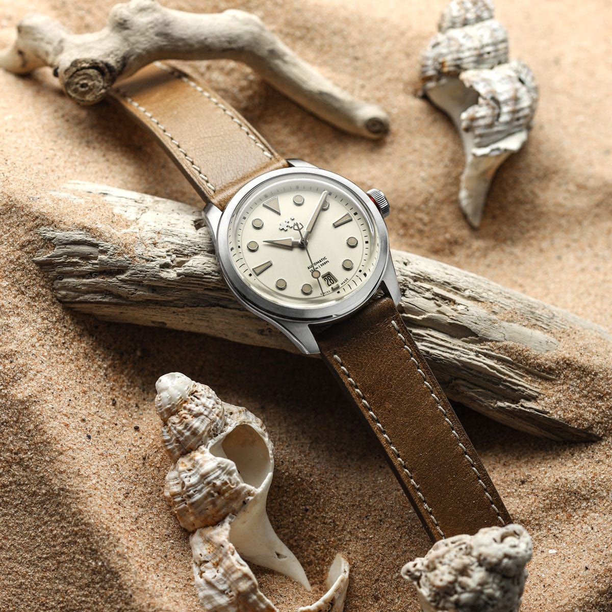 Leuven Flat Handmade Horse Leather Watch Strap - Beige