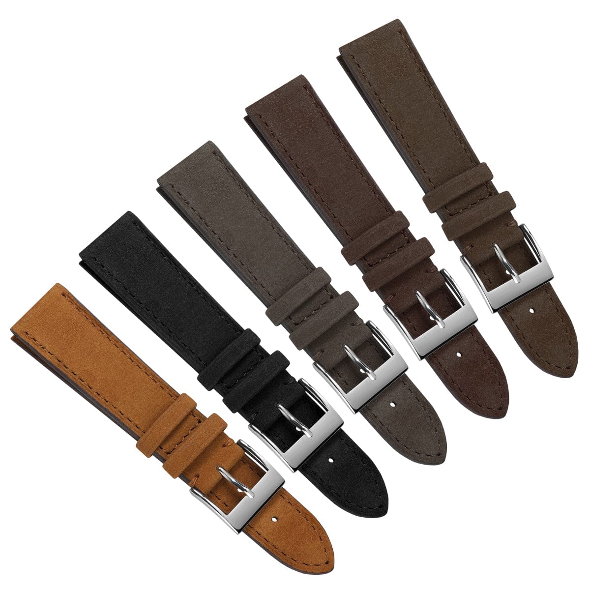 Mozet Flat Nubuck Handmade Leather Watch Strap - Khaki