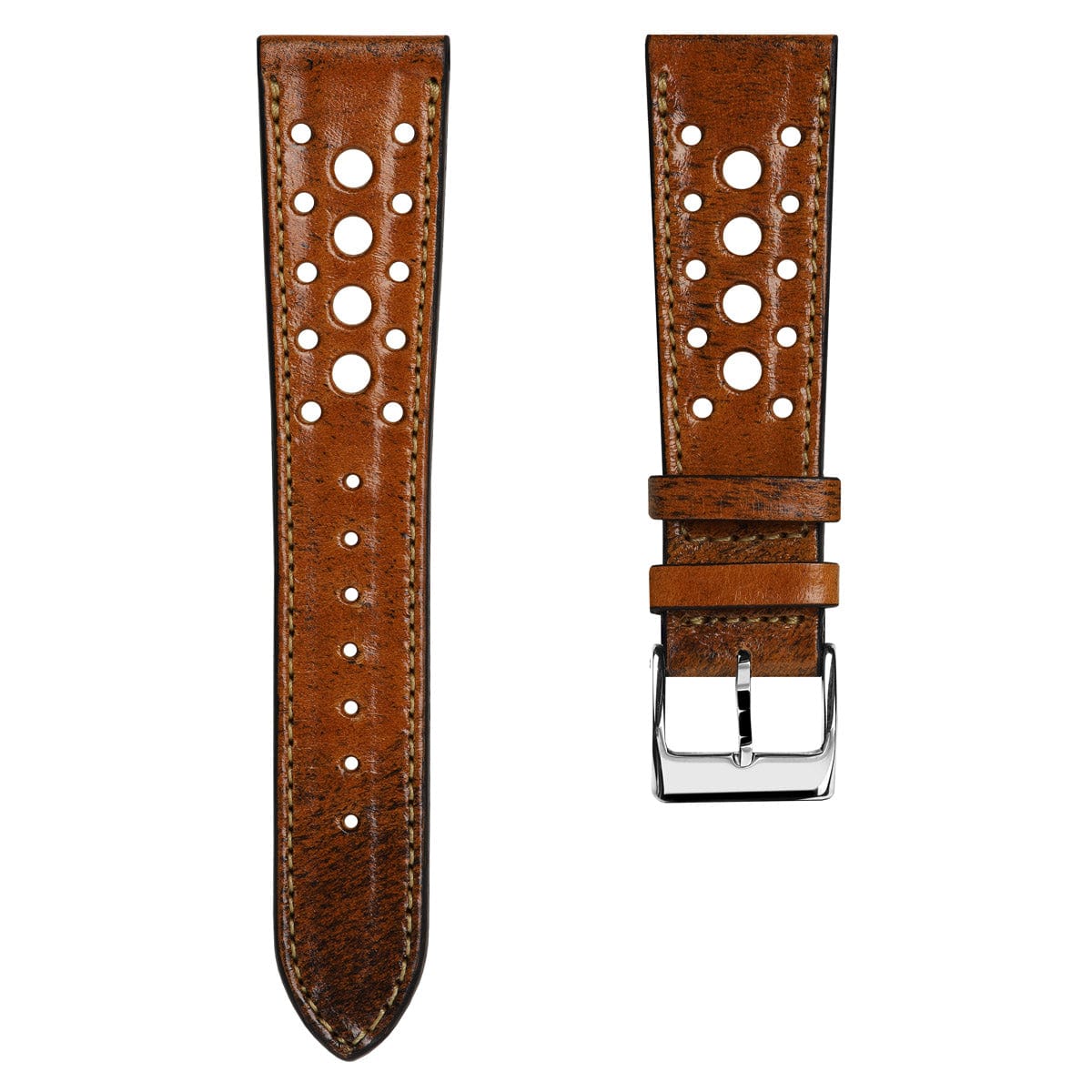 Radstock Racing Style Genuine Leather Watch Strap - Vintage Brown