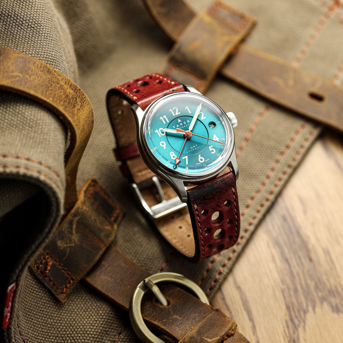 Radstock Racing Style Genuine Leather Watch Strap - Vintage Cherry Red