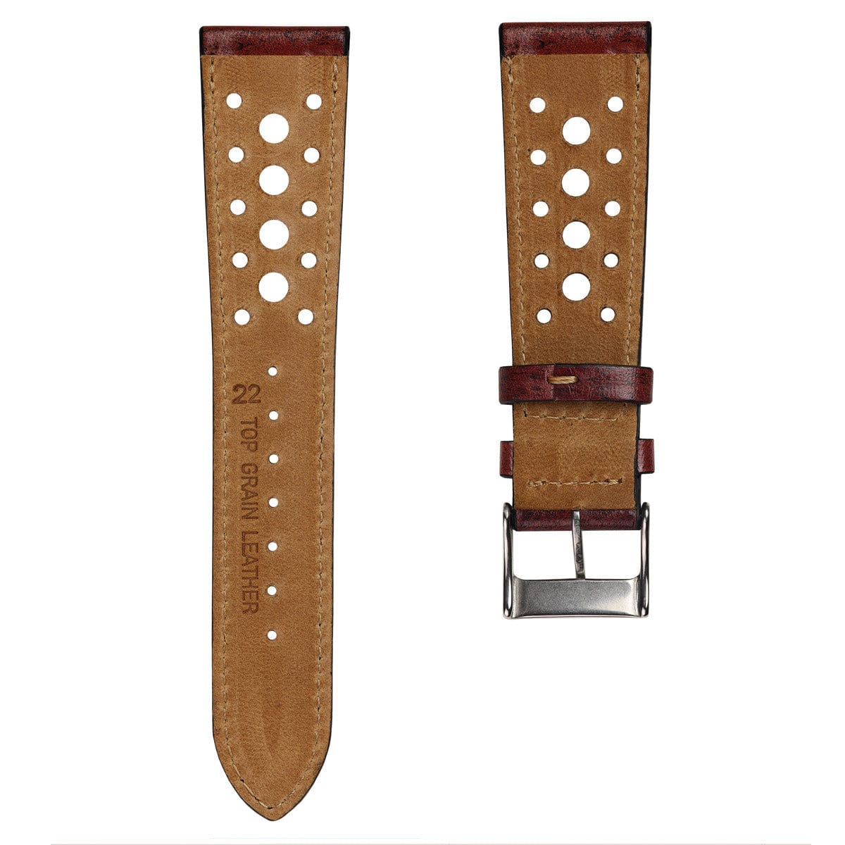 Radstock Racing Style Genuine Leather Watch Strap - Vintage Cherry Red