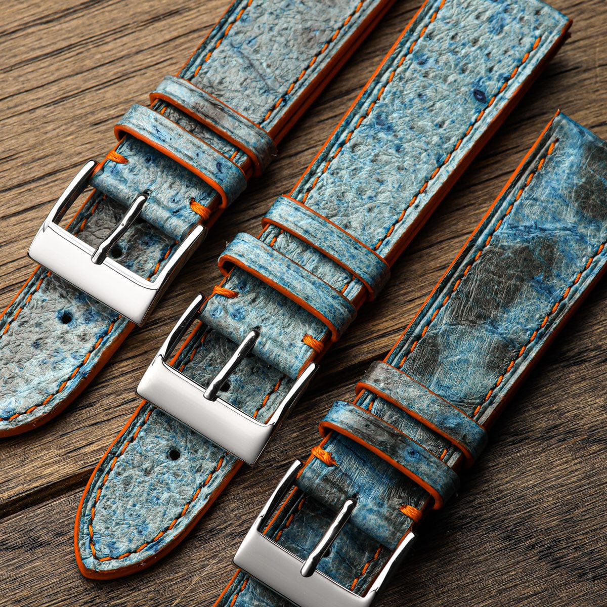 Sea Wolf Flat Leather Watch Strap - Ocean Blue