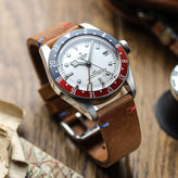 Simple Handmade Italian Leather Watch Strap - Light Brown Pepsi Stitch