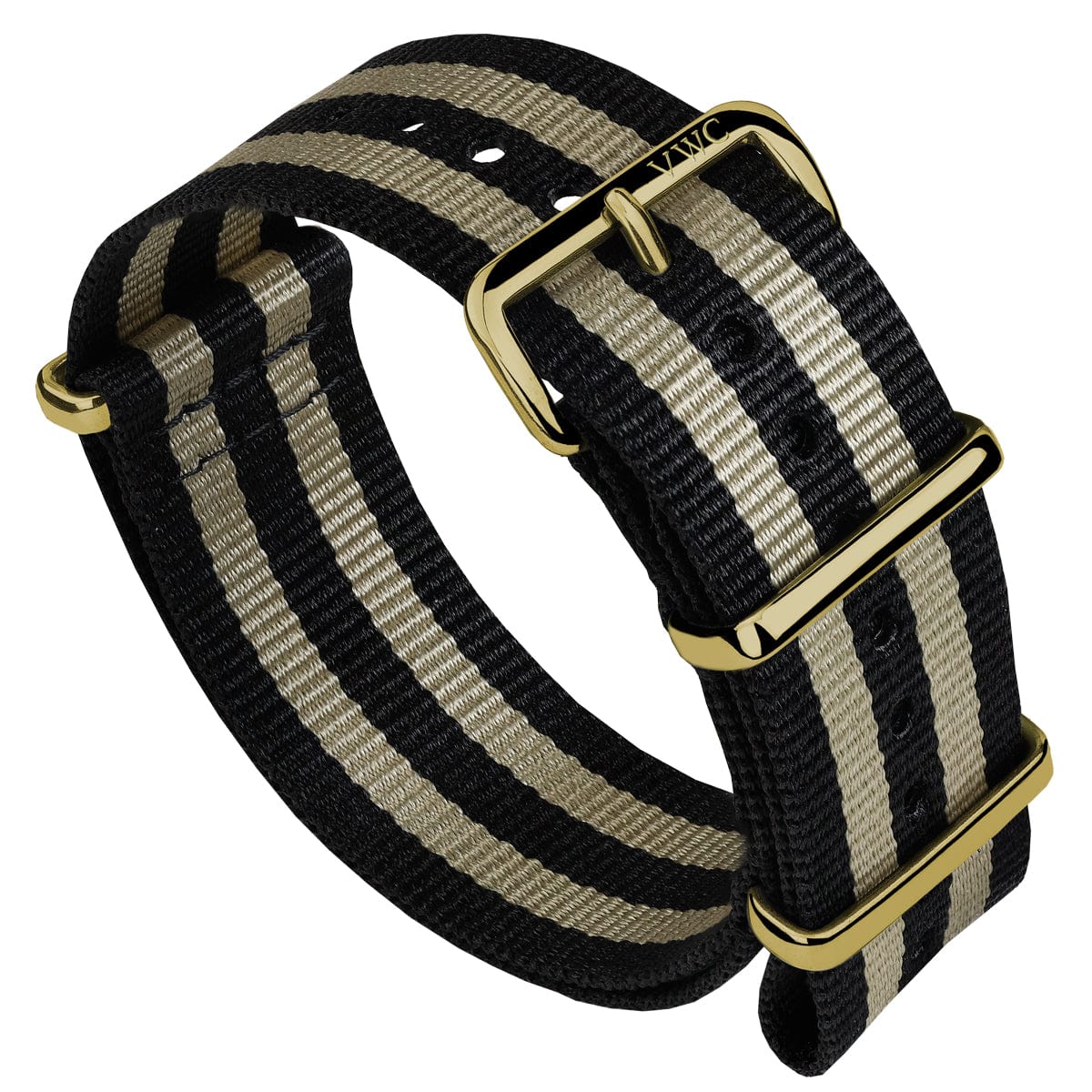 The Vintage Watch Company Military Watch Strap - Black & Gold / Gold Hardware
