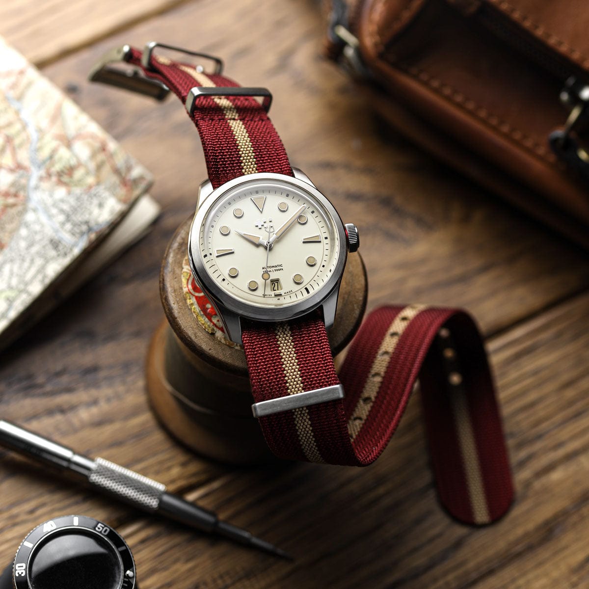 WatchGecko Ridge British Military Watch Strap - Navy + Stripe