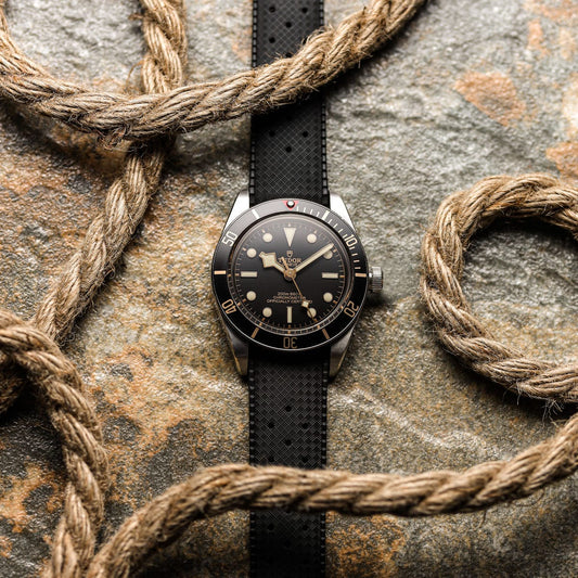 Vintage Style Perforated Rubber Watch Strap - Black