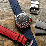 Vintage Style Perforated Rubber Watch Strap - Blue